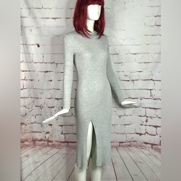H&M DIVIDED S Sweater Dress Ribbed Knit Grey Midi Bodycon High Slit Size Small - Picture 12 of 15